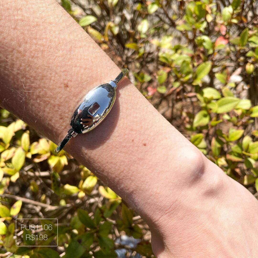 Bracelete Oval Zirc Solitario Esplendor Prateado